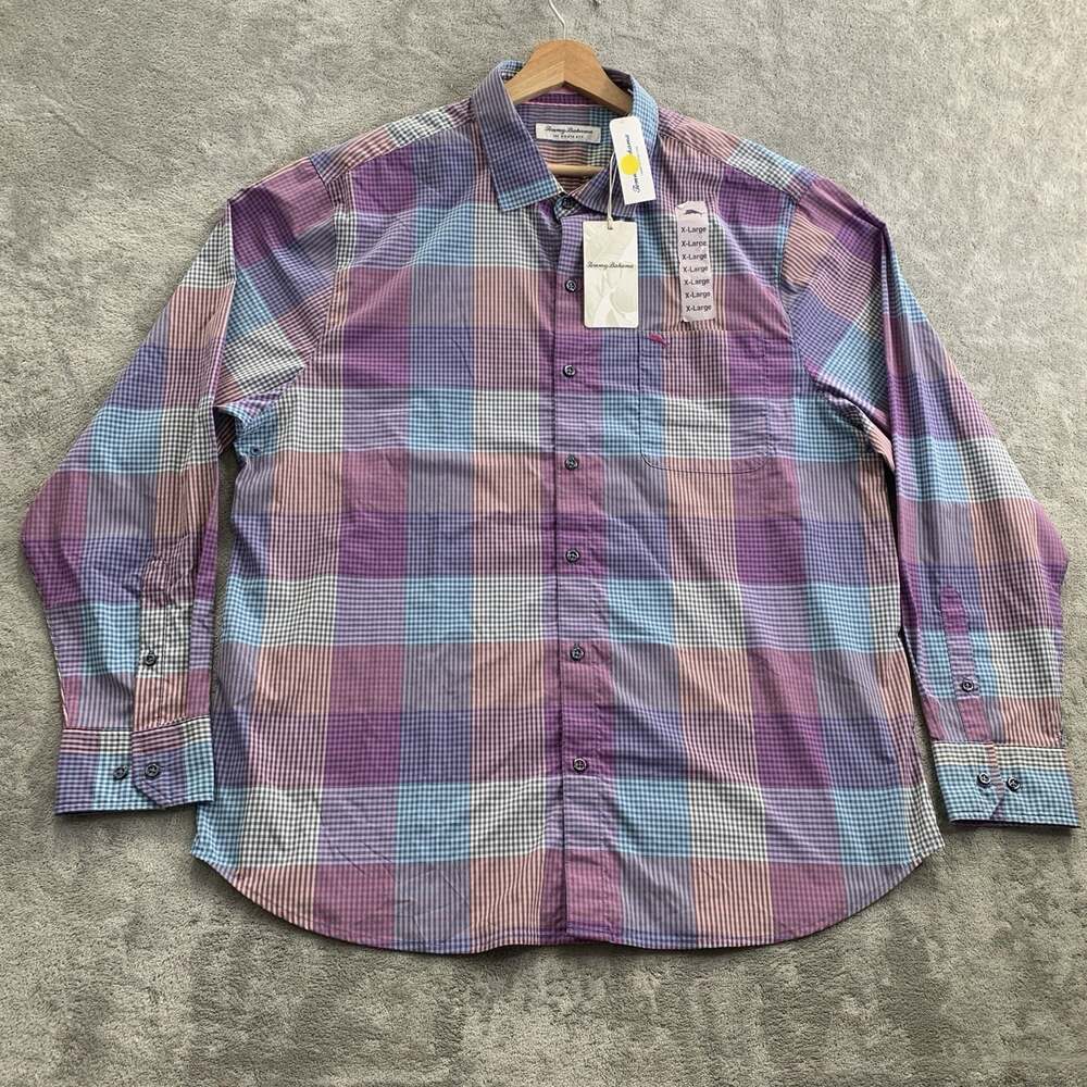 Tommy Bahama Siesta Key Button Down Shirt Men's XL Colorful Paloma Plaid UPF